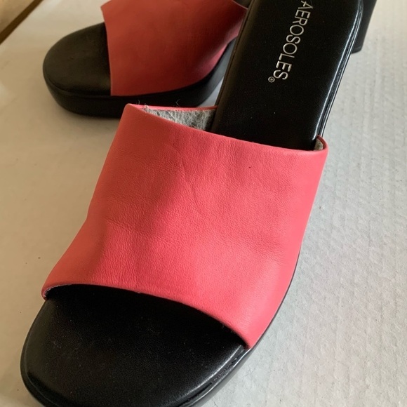 Aerosoles Wedge Sandals Summer Slides Clogs Salmon Pink Leather Heel 3 1/4” 8.5 - Picture 6 of 14